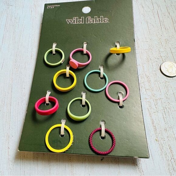 Wild Fable New On Card Rubber Coated Rings Multi Color Sizes 6-9 - Picture 1 of 2